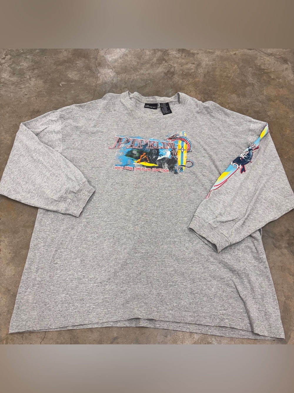 Vintage Y2K No Boundaries Gray Pipeline Surf Graphic Mens 3XL Long Sleeve Shirt